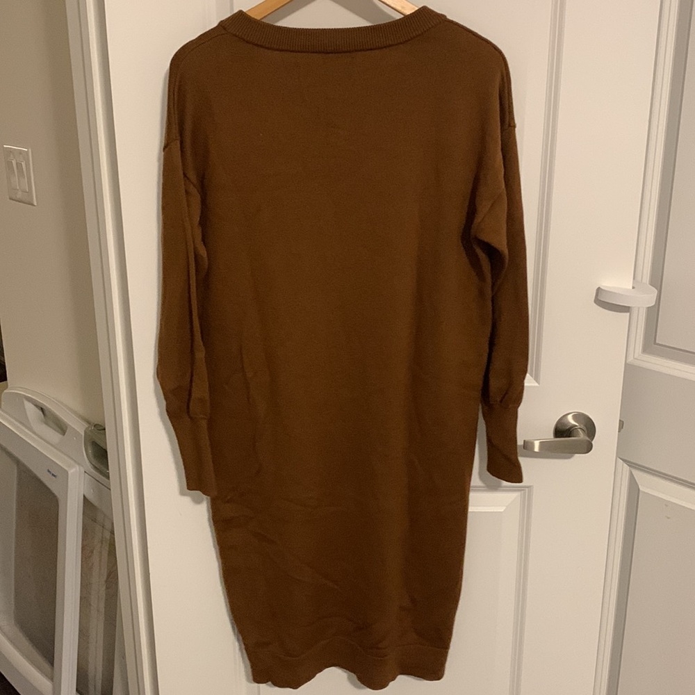 Aritzia Olive Brown V-Neck Long Sleeve Sweater Dress - Picture 7 of 8